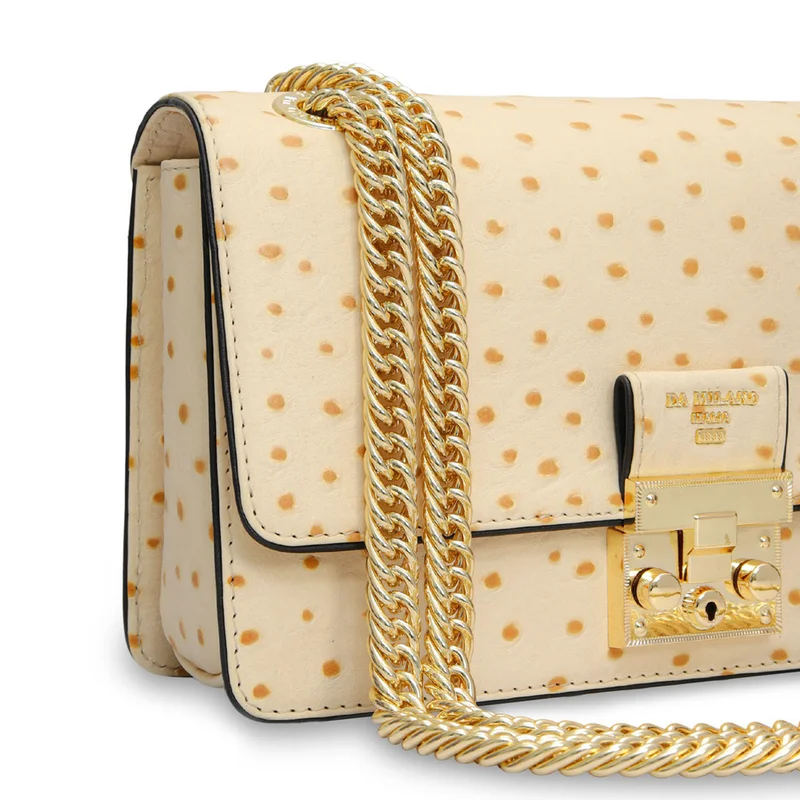 Da Milano Vanilla Small Ostrich Leather Shoulder Bag - Vanilla for Women | Best Price UAE